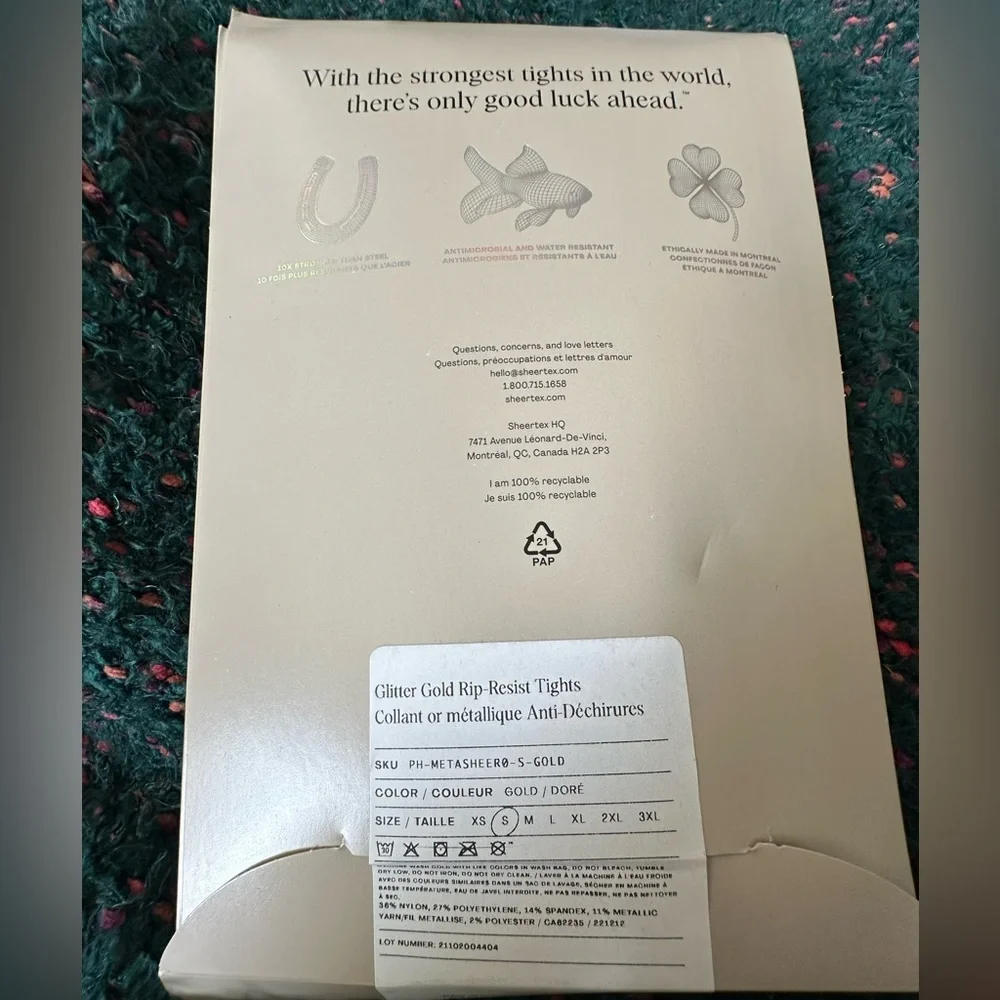 Rare Sheertex NWT Gold Glitter Rip-Resist Tights Size S